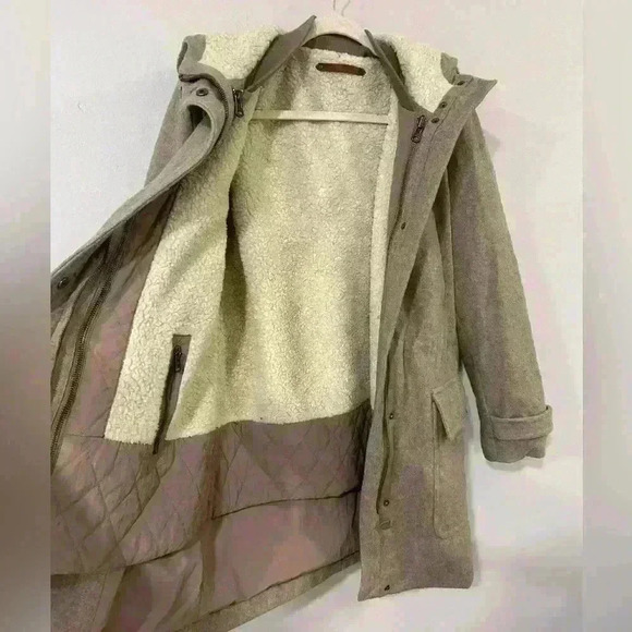 Cole Haan 3-In-1 Wool Blend Warm Women’s Ivory Beige Hooded Peacoat Size 10 - Picture 2 of 10